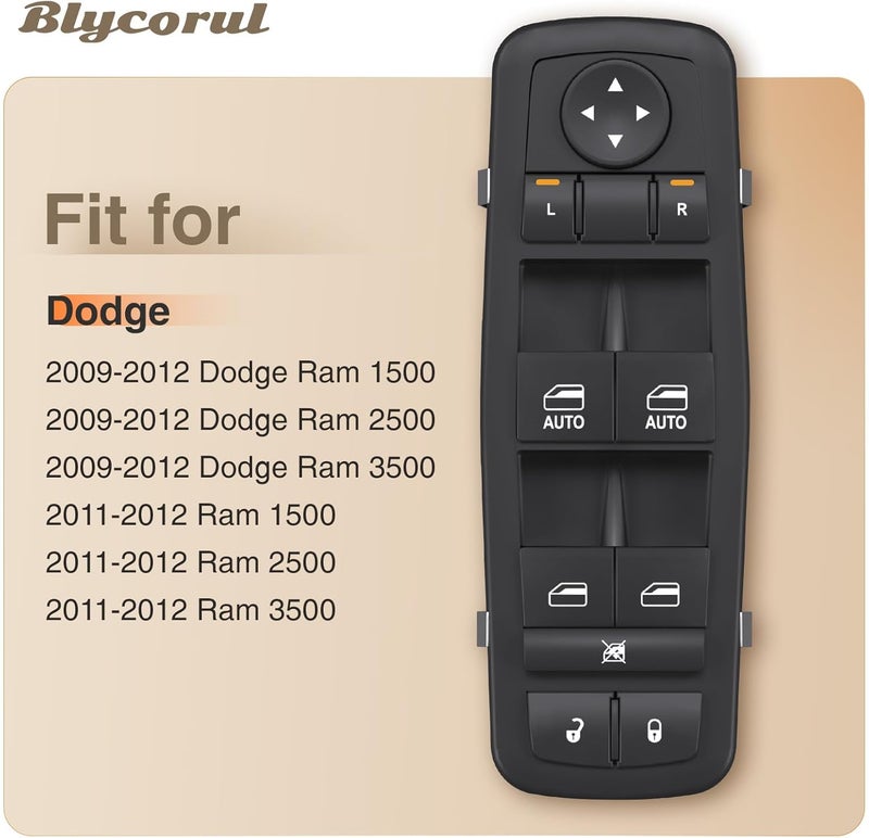 Blycorul Master Power Window Switch Driver Side Compatible with 2009 2010 2011 2012 Dodge Ram 1500/2500/3500 Quad & Crew Cab Pickup-9 Pins+3 Pins Replaces OEM 4602863AD,4602863AB,4602863AC - Image 3